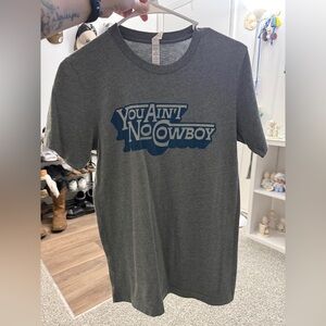 Dale Brisby Gray T-Shirt with Blue Graphic